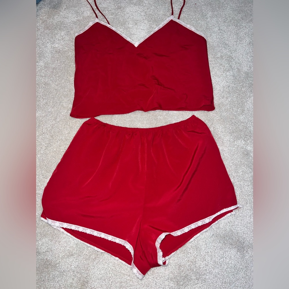 VINTAGE Red Calvin Klein Sleep Set with Lace Trim